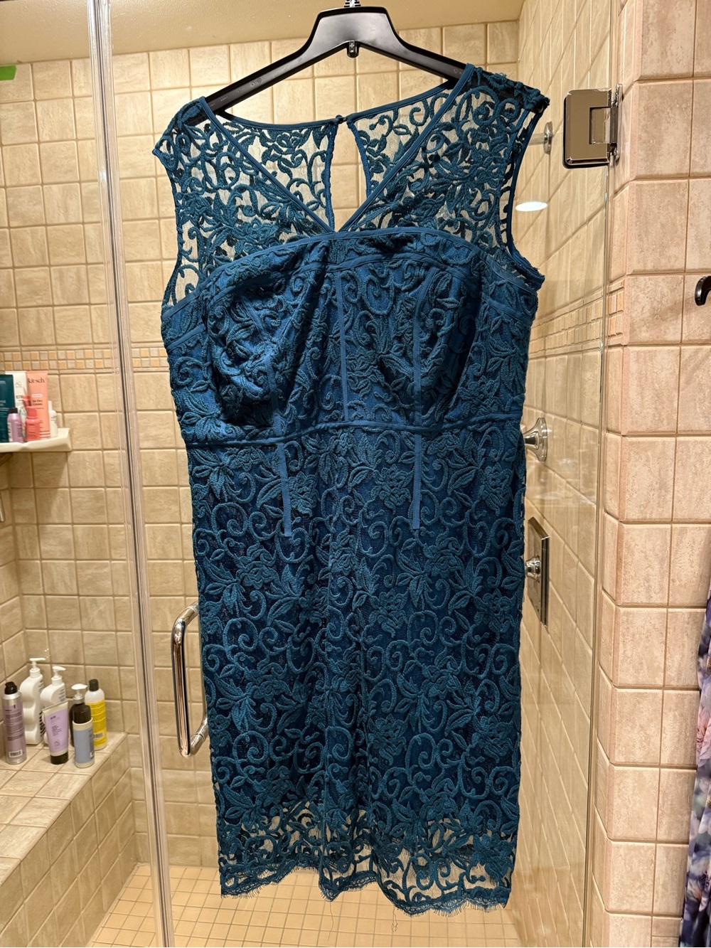 Adrianna Papell Teal Lace Midi Dress